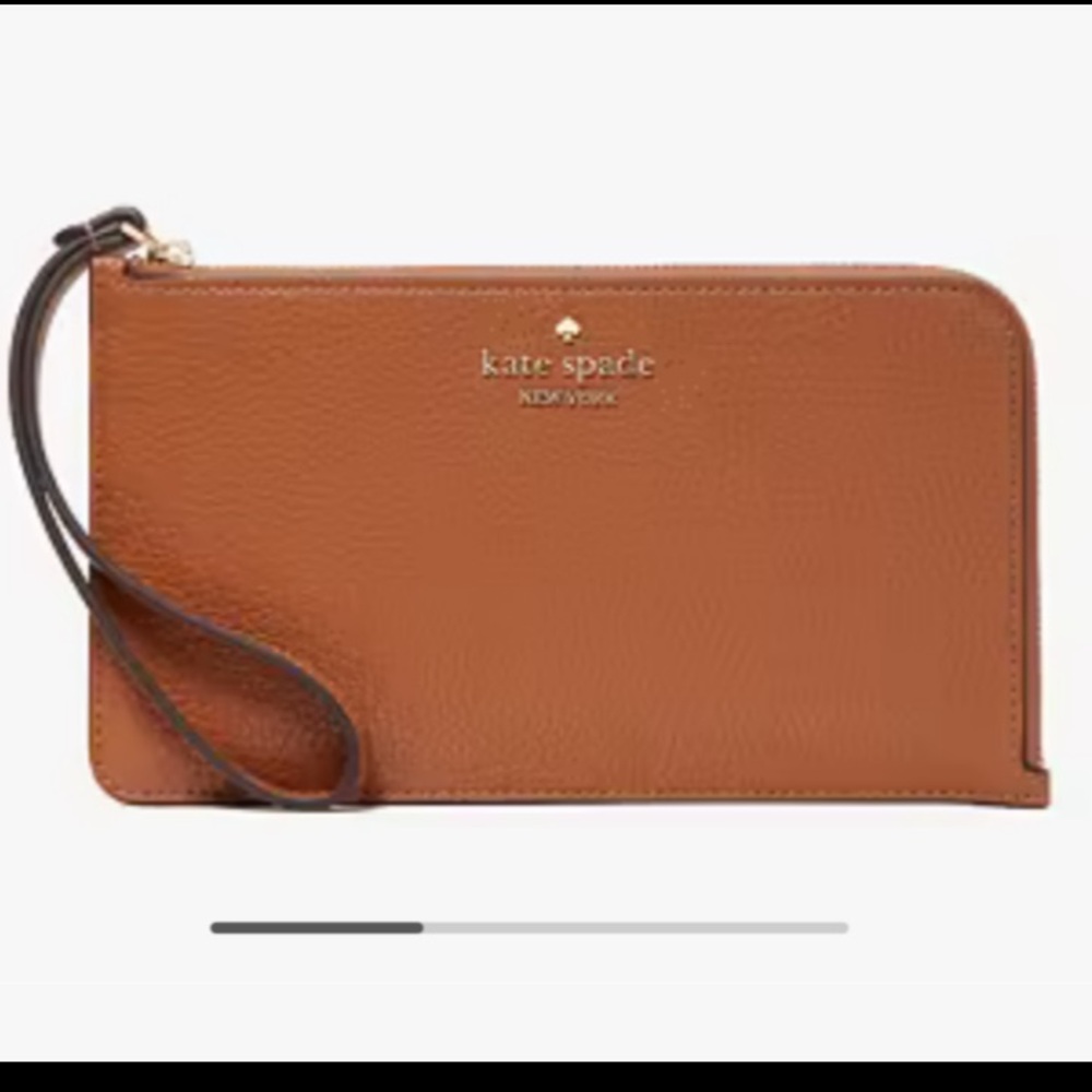 Kate Spade ‘Lucy’ brown leather medium wristlet ￼NWT